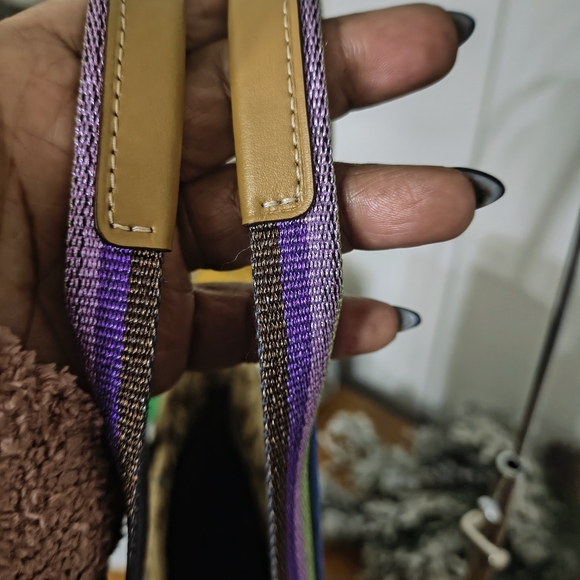 Coach Brown Patterned Shoulder Bag with Multicolor Straps - Picture 3 of 4